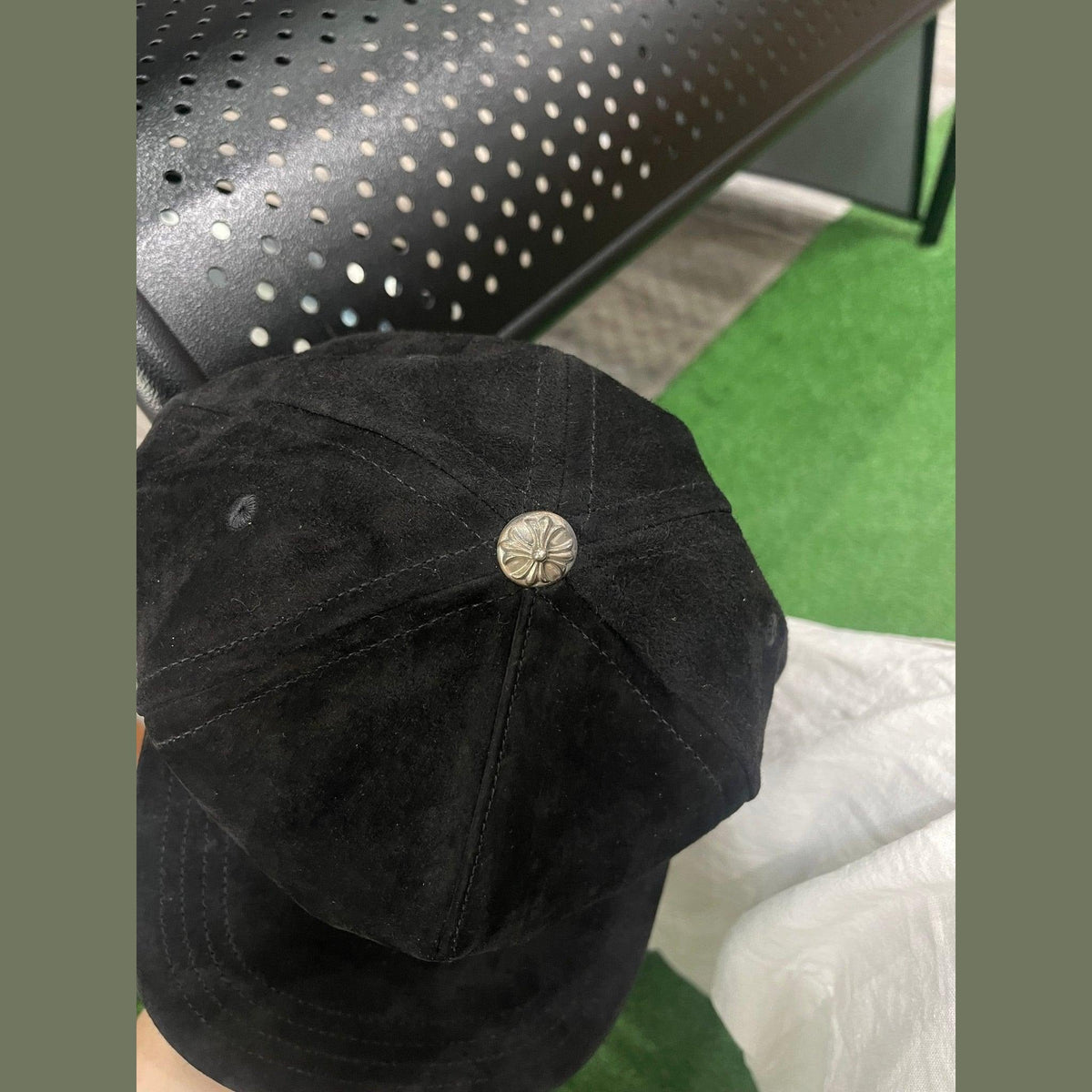 Chrome Hearts 5 Panel Suede Dagger Baseball Cap Black