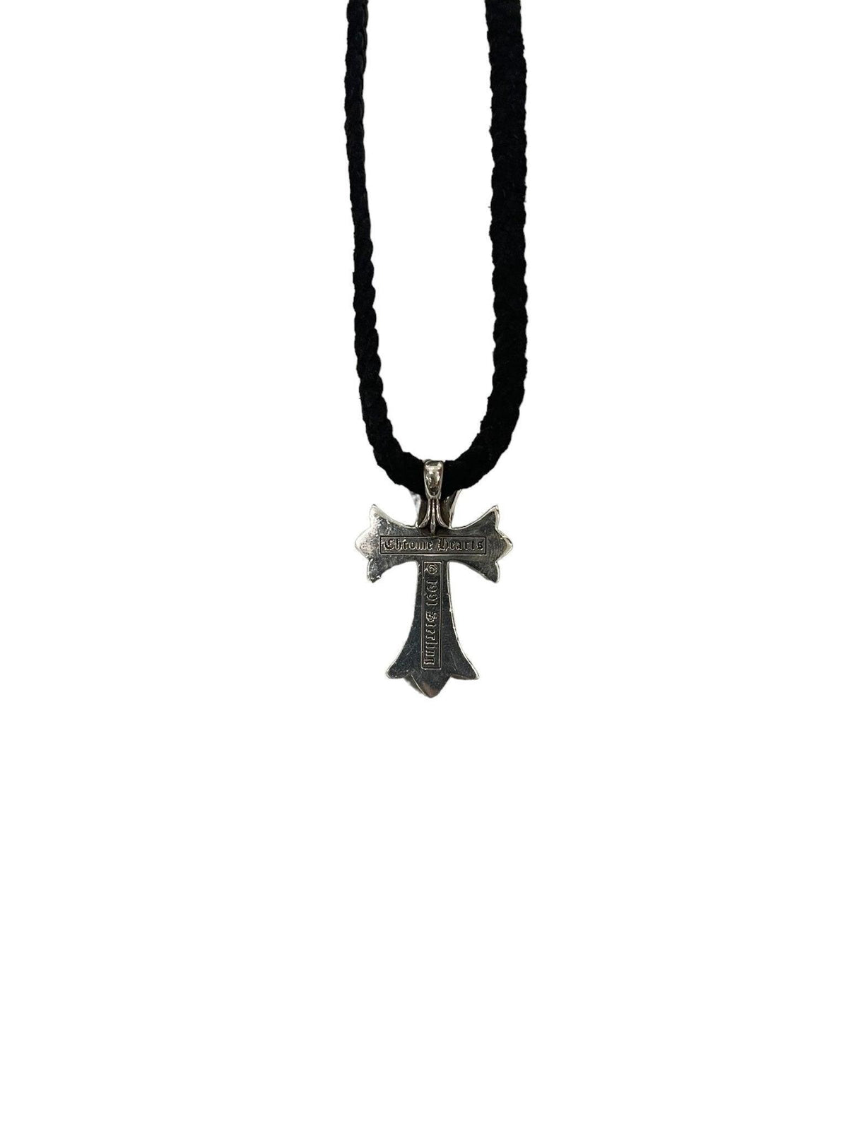 Chrome Hearts Silver Cross Pendant w/ Black Rope Chain