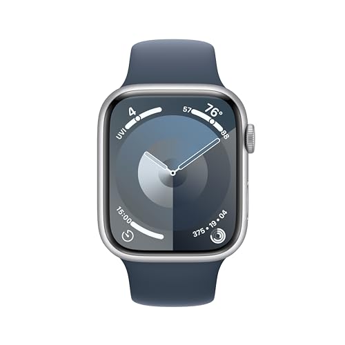 Apple Watch Series 9 45mm GPS - Silver Aluminum Case with Storm Blue Sport Band - M/L - MR9E3LW/A