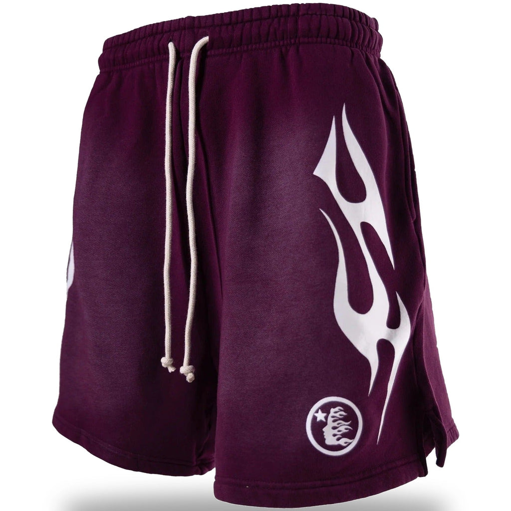 Hellstar Flame Shorts Purple Brown