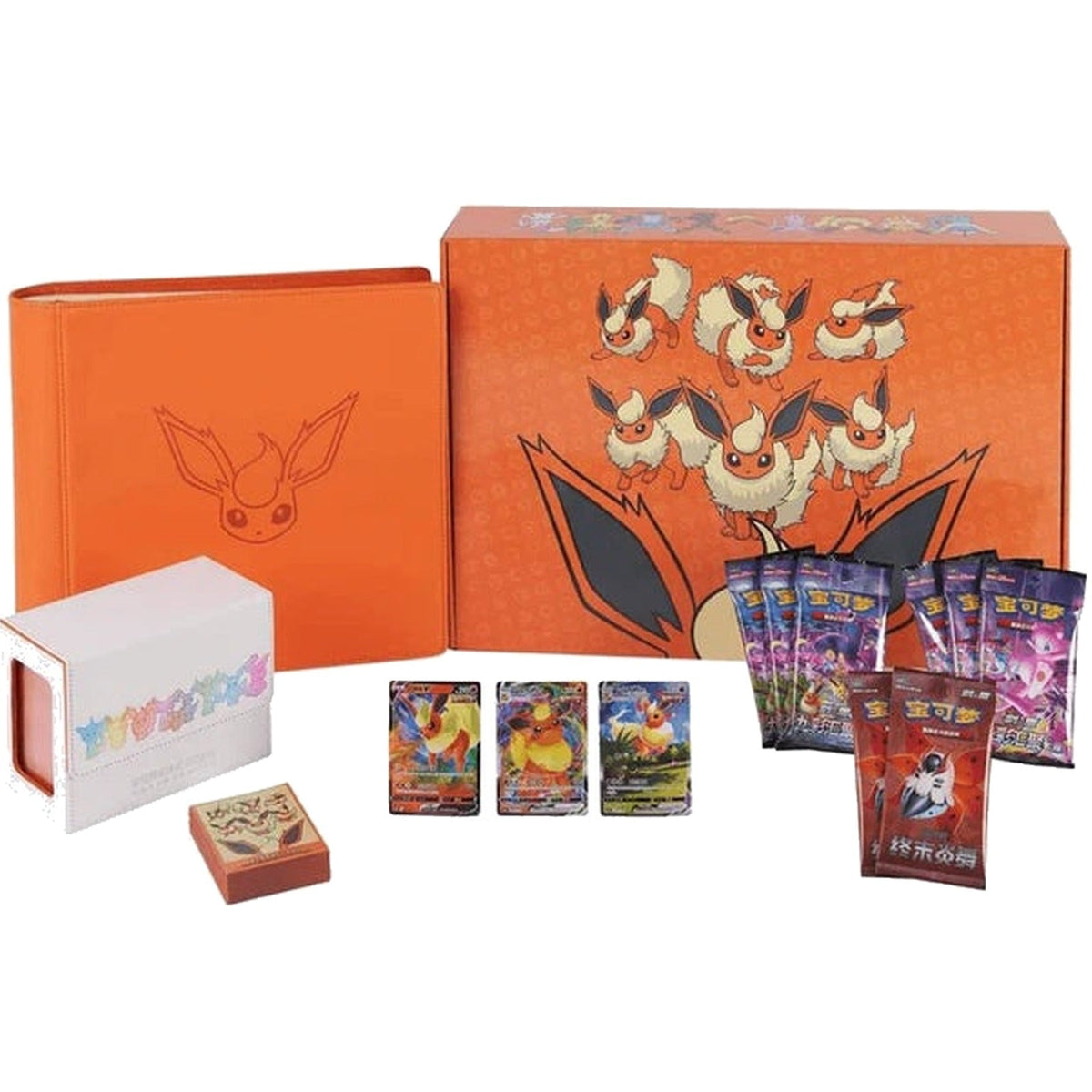 Pokémon TCG: Simplified Chinese Sword & Shield Eevee Advanced Gift Box (CSH3) Vaporeon + Jolteon + Flareon Bundle