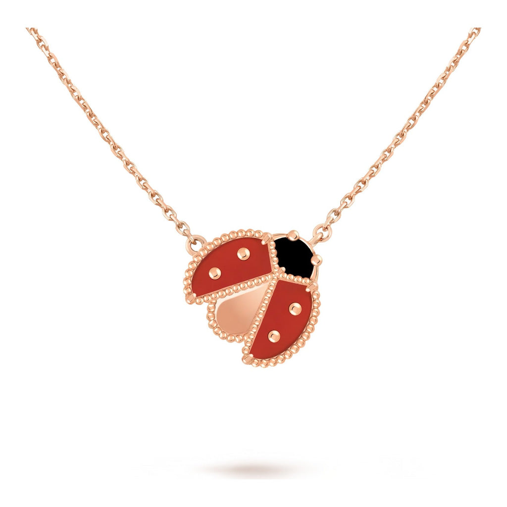 Van Cleef & Arpels Lucky Spring pendant, open wings ladybug 18K rose gold, Carnelian, Onyx