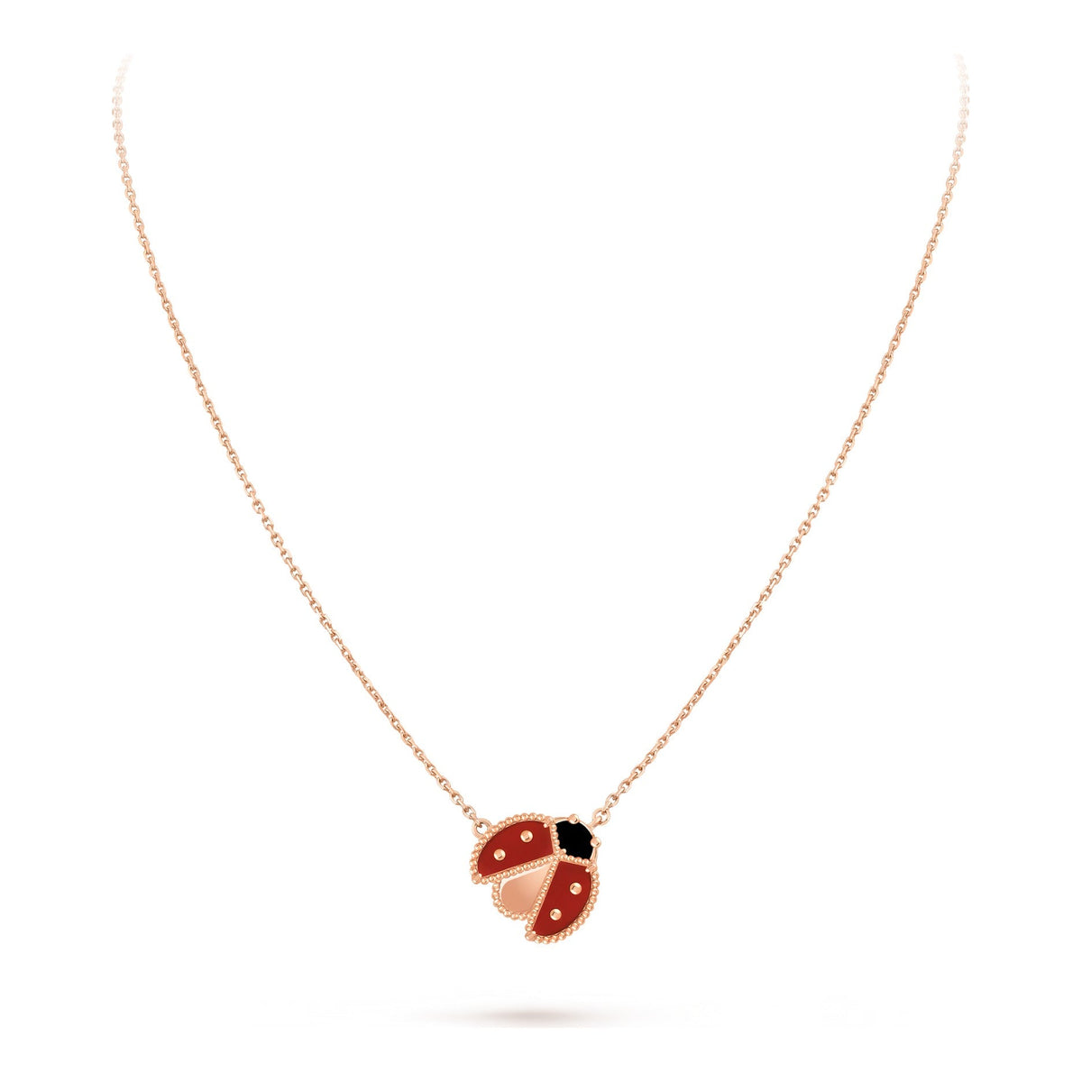 Van Cleef & Arpels Lucky Spring pendant, open wings ladybug 18K rose gold, Carnelian, Onyx